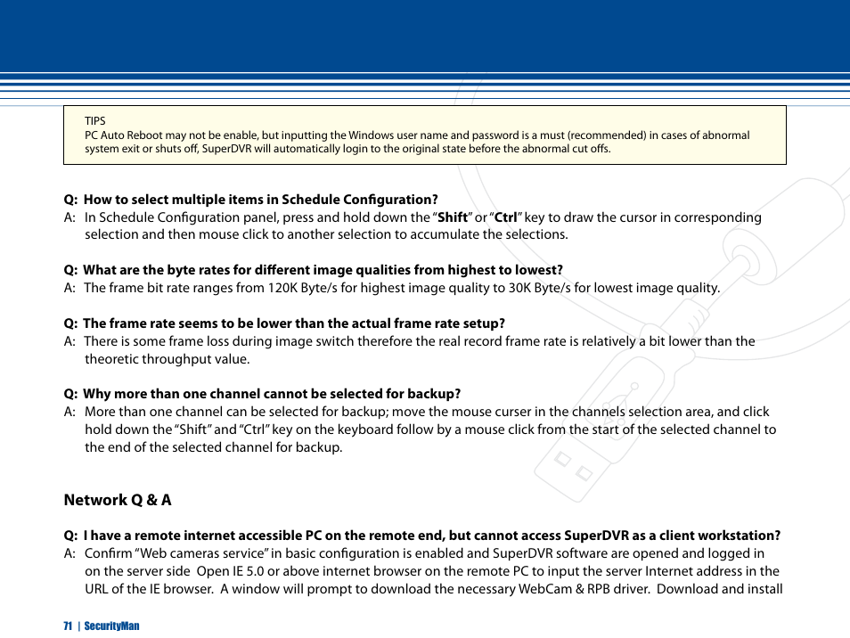 Network q & a | SecurityMan iCamDVR (early 2008 shipment) User Manual | Page 72 / 83