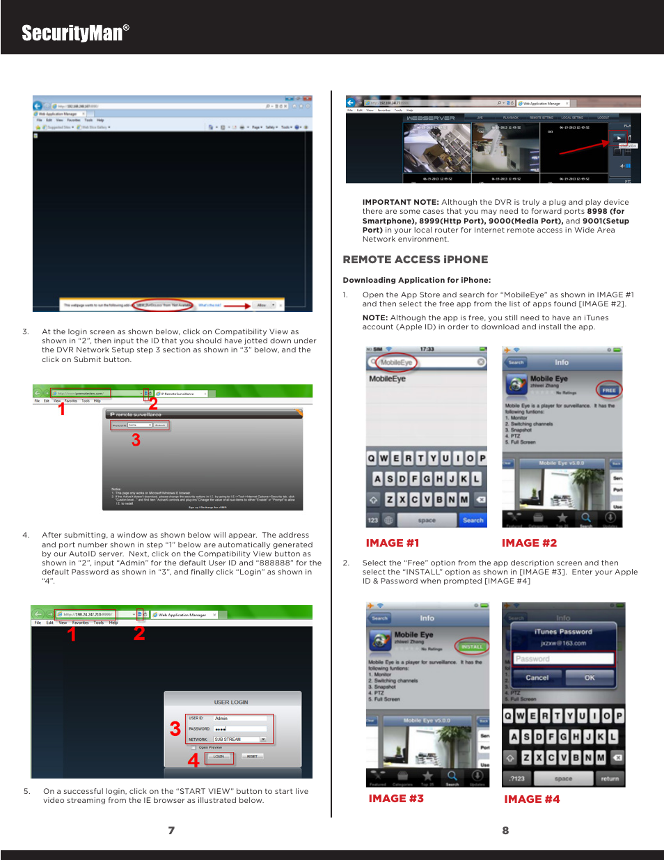 Remote access iphone, Image #1 image #3 image #2 image #4 | SecurityMan NDVR8 Series - Quick Start Guide User Manual | Page 4 / 6