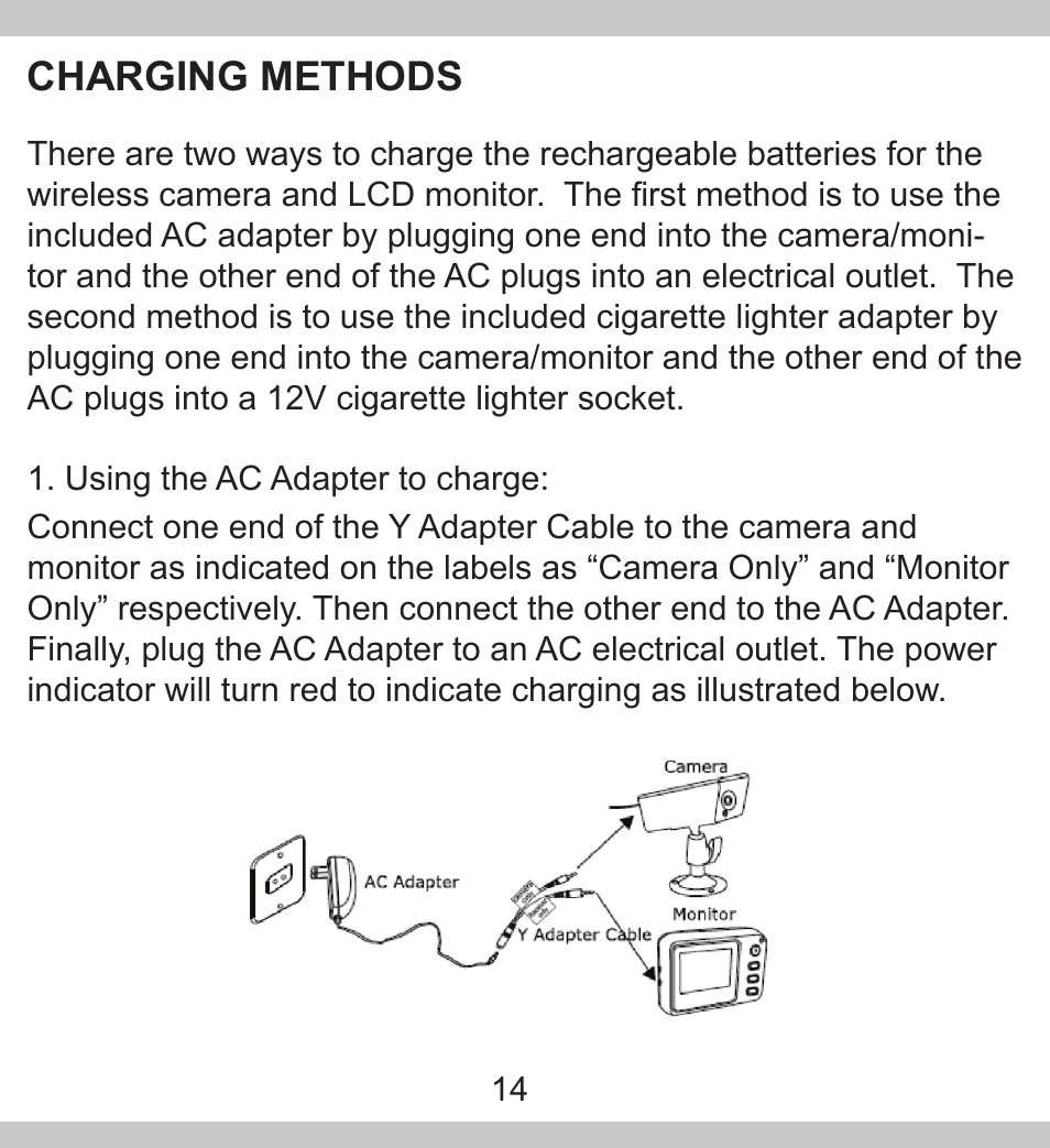 Charging methods | SecurityMan PalmCam User Manual | Page 14 / 20