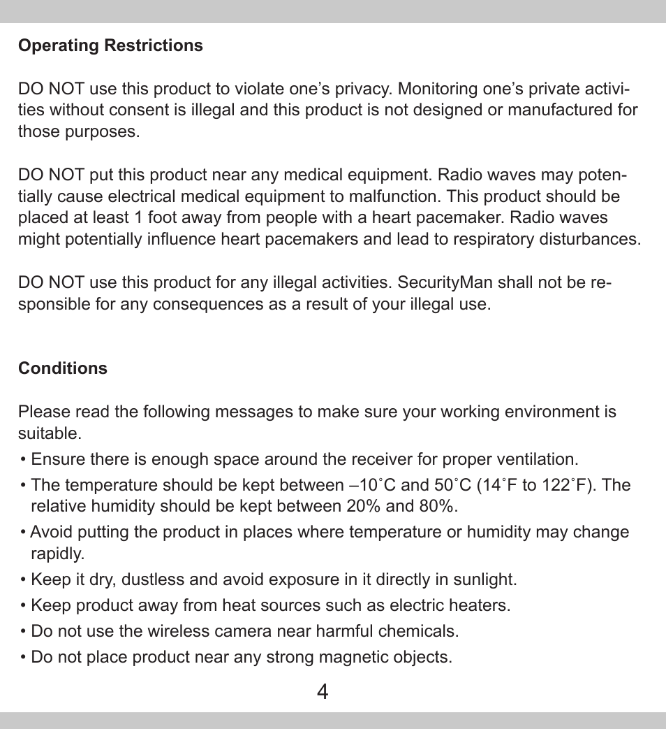 SecurityMan PalmCam User Manual | Page 4 / 20