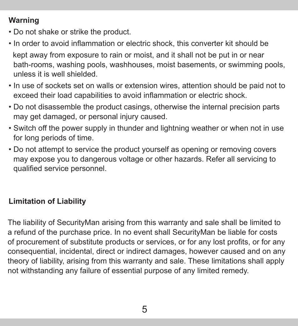 SecurityMan PalmCam User Manual | Page 5 / 20