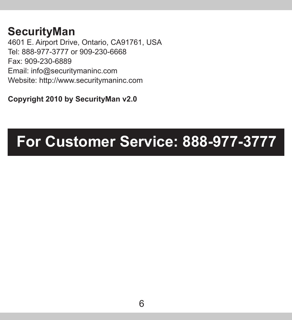 Securityman | SecurityMan PalmCam User Manual | Page 6 / 20