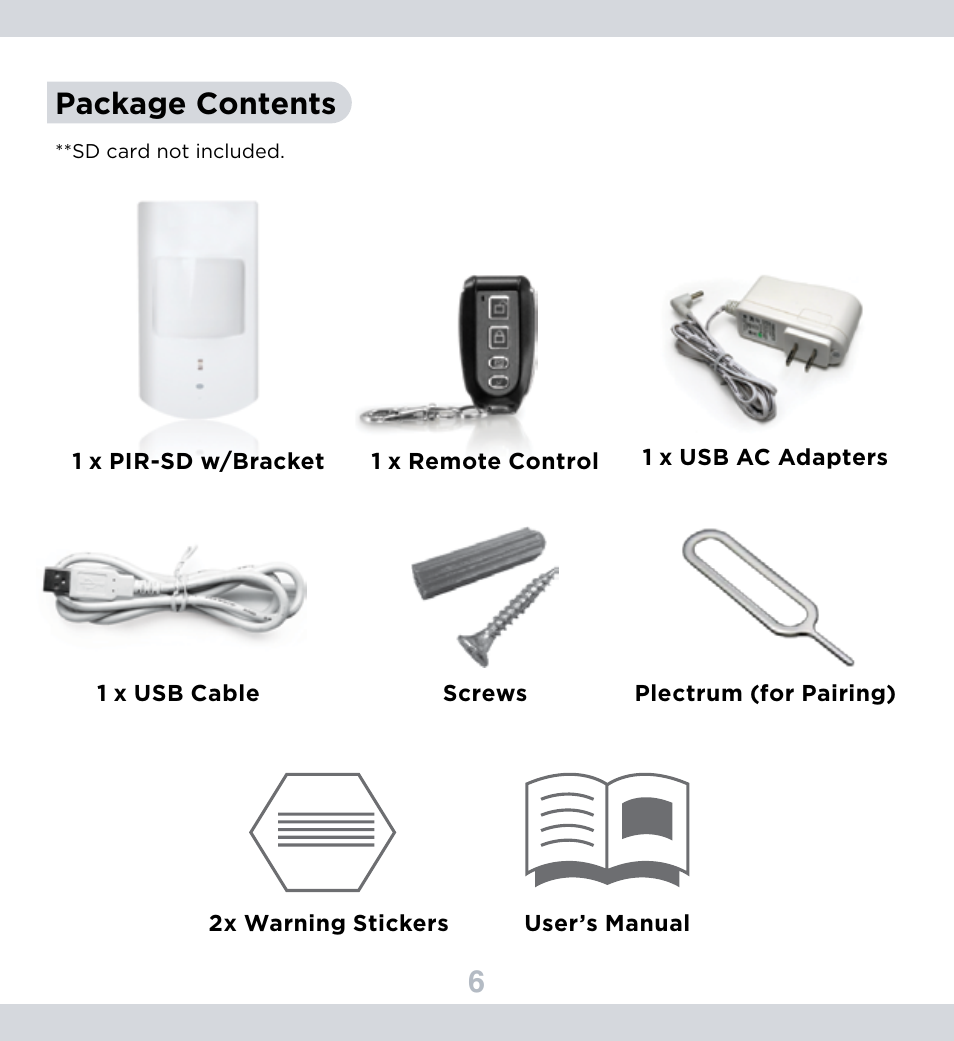 6package contents | SecurityMan PIR-SD User Manual | Page 10 / 24