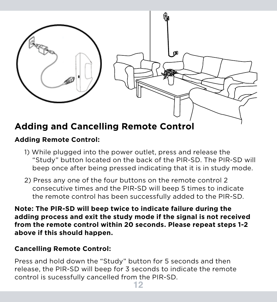 12 adding and cancelling remote control | SecurityMan PIR-SD User Manual | Page 16 / 24