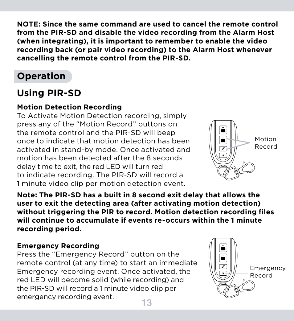 Operation using pir-sd | SecurityMan PIR-SD User Manual | Page 17 / 24