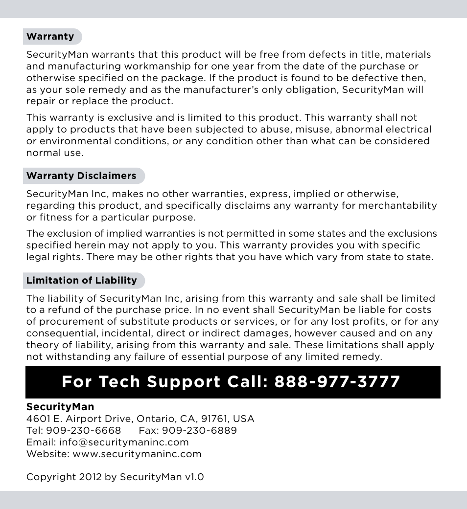 SecurityMan PIR-SD User Manual | Page 3 / 24