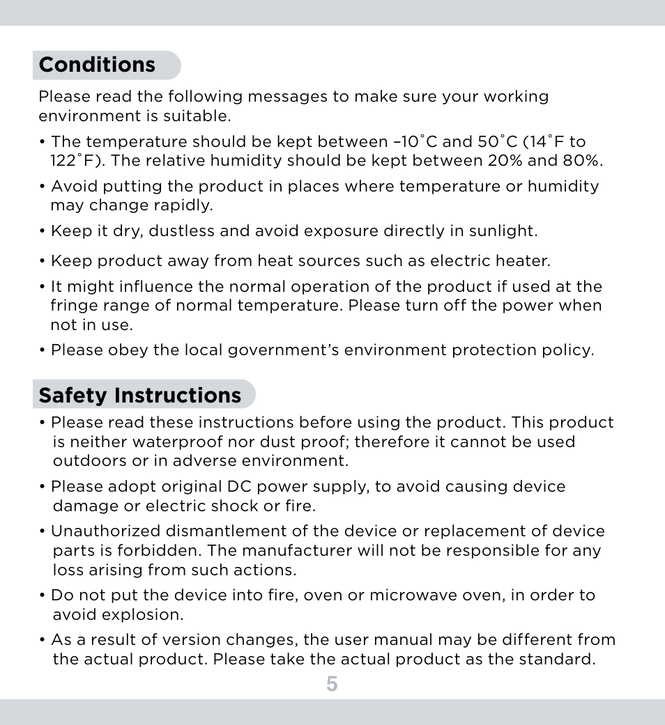 5conditions, Safety instructions | SecurityMan PIR-SD User Manual | Page 9 / 24