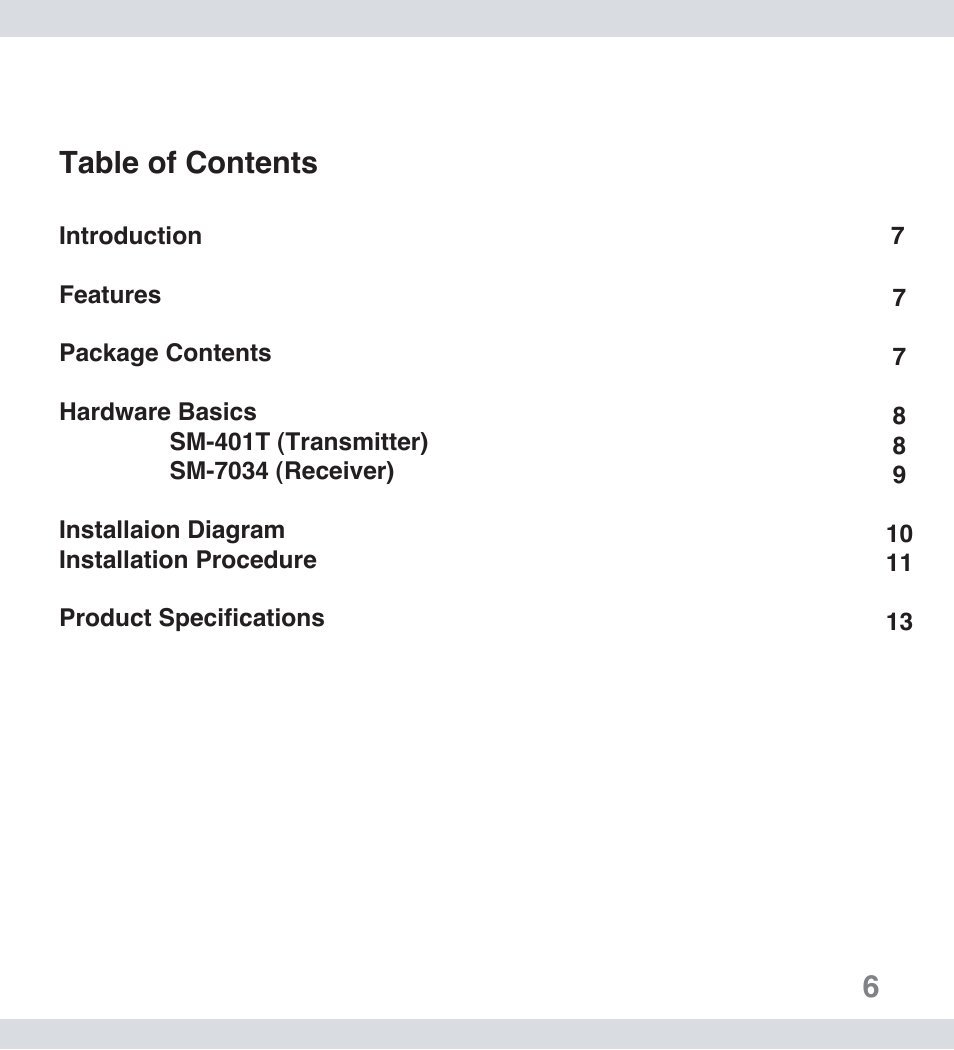 6table of contents | SecurityMan SM-401 User Manual | Page 6 / 14