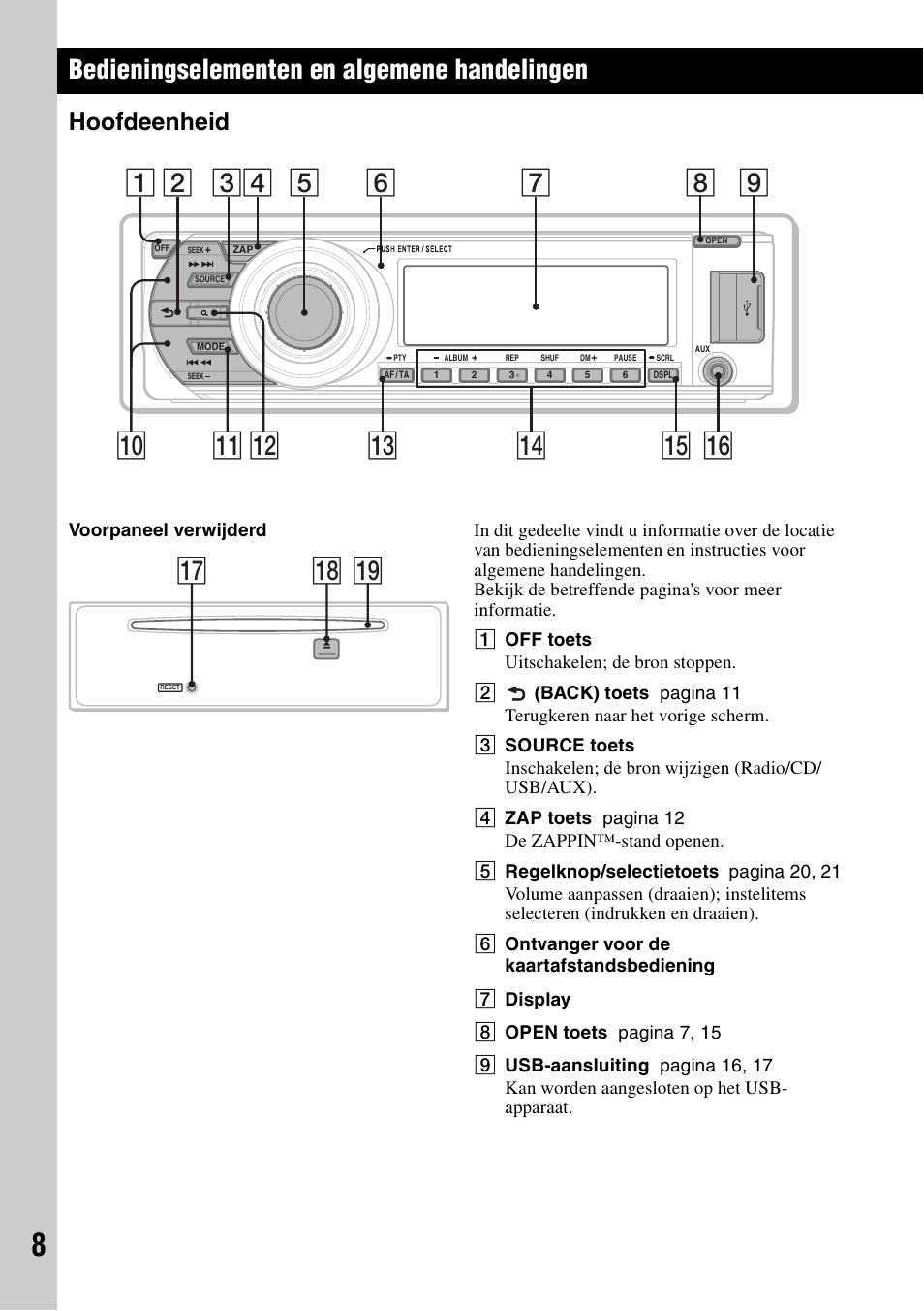 Bedieningselementen en algemene handelingen, Hoofdeenheid, Qk ql qj | Sony CDX-GT640UI User Manual | Page 118 / 140