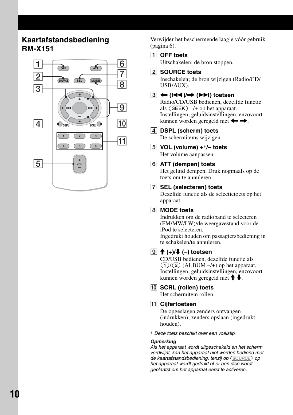 Kaartafstandsbediening rm-x151 | Sony CDX-GT640UI User Manual | Page 120 / 140