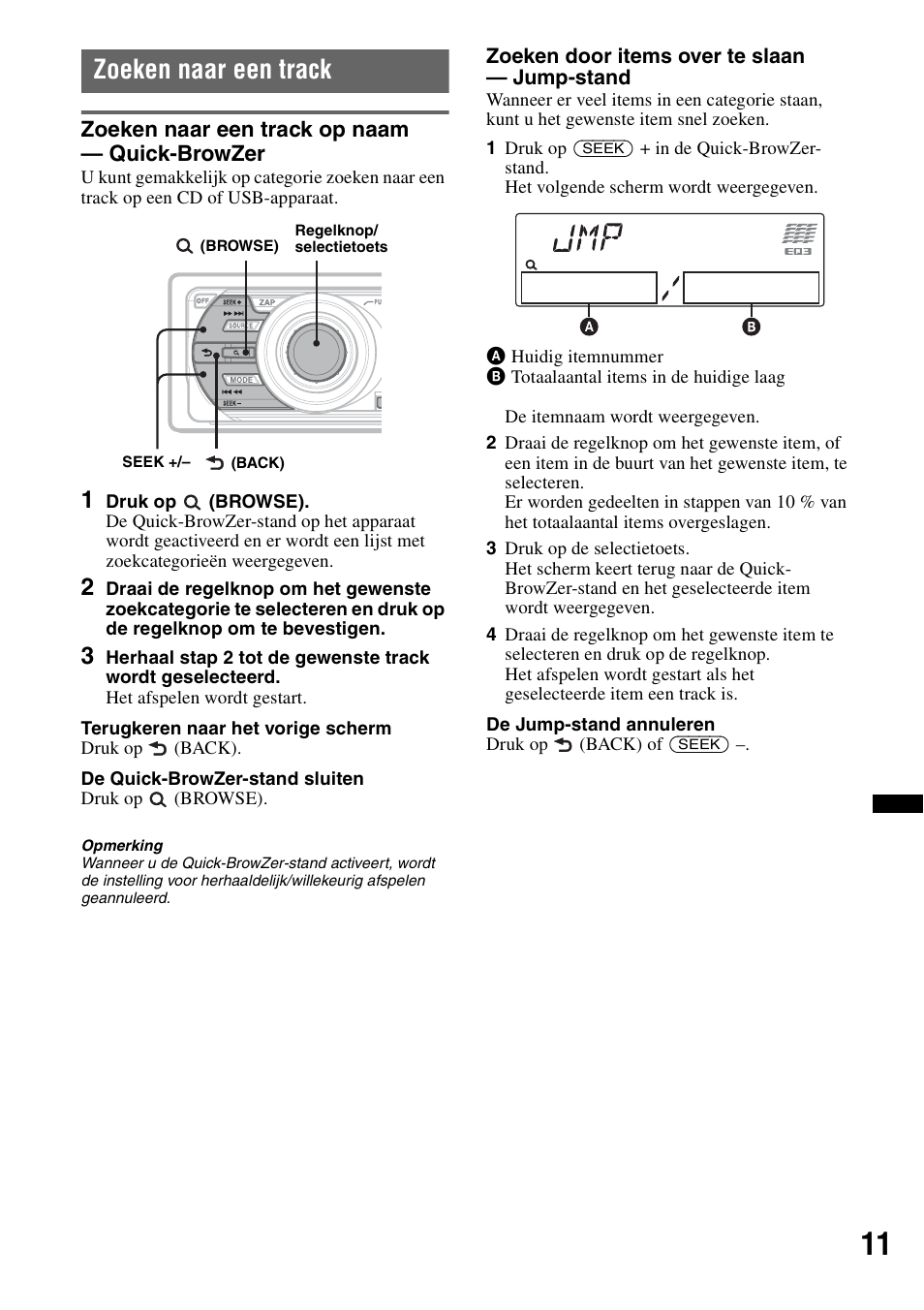 Zoeken naar een track, Zoeken naar een track op naam - quick-browzer, Zoeken naar een track op naam — quick-browzer | Sony CDX-GT640UI User Manual | Page 121 / 140