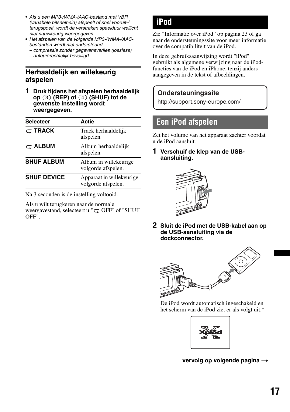 Herhaaldelijk en willekeurig afspelen, Ipod, Een ipod afspelen | Sony CDX-GT640UI User Manual | Page 127 / 140