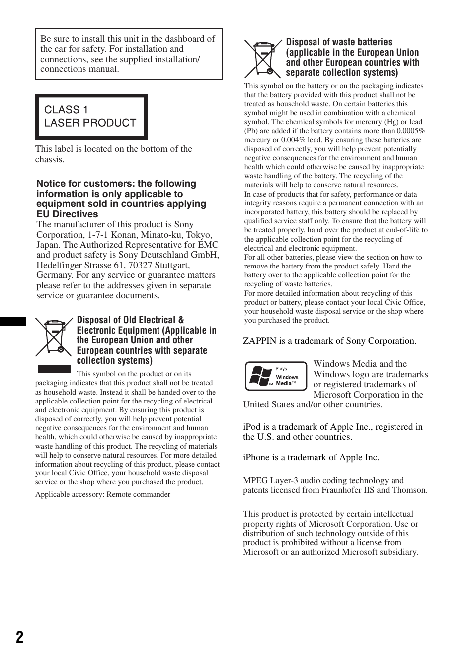 Sony CDX-GT640UI User Manual | Page 2 / 140