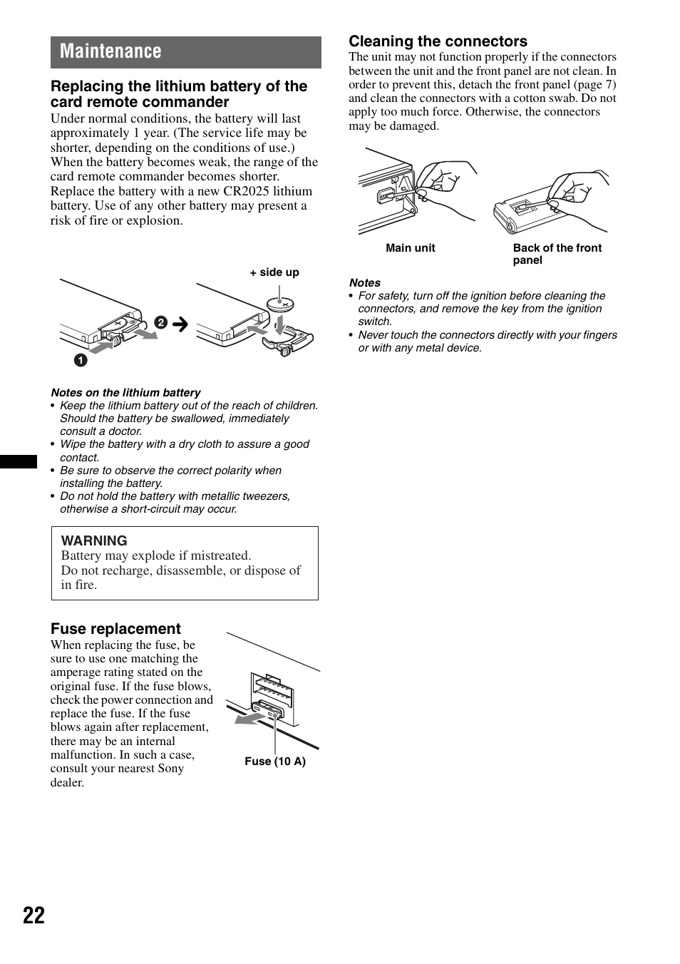 Maintenance | Sony CDX-GT640UI User Manual | Page 22 / 140