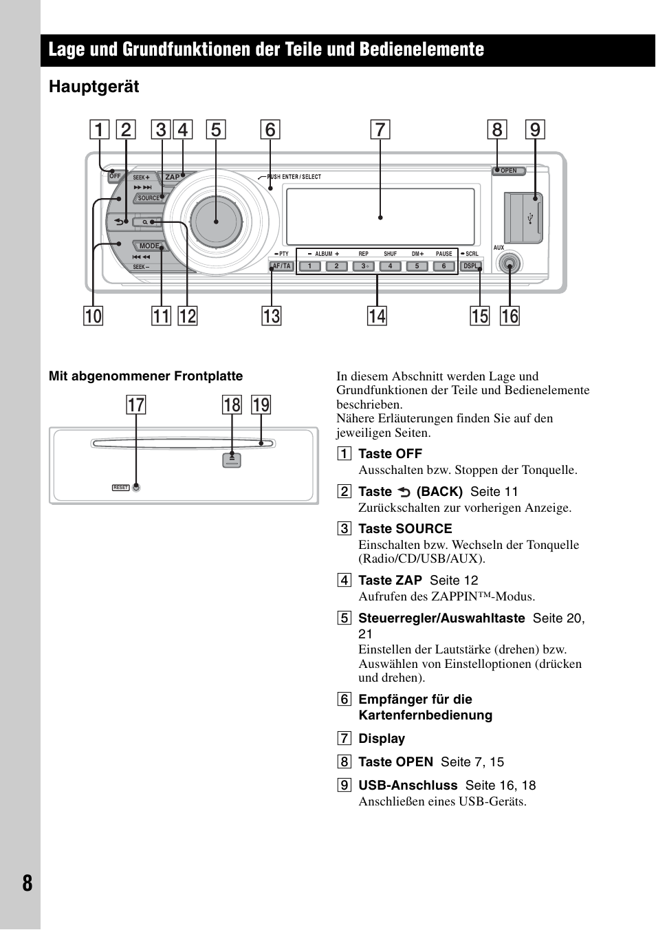 Hauptgerät, Et (seite 8), Qk ql qj | Sony CDX-GT640UI User Manual | Page 34 / 140