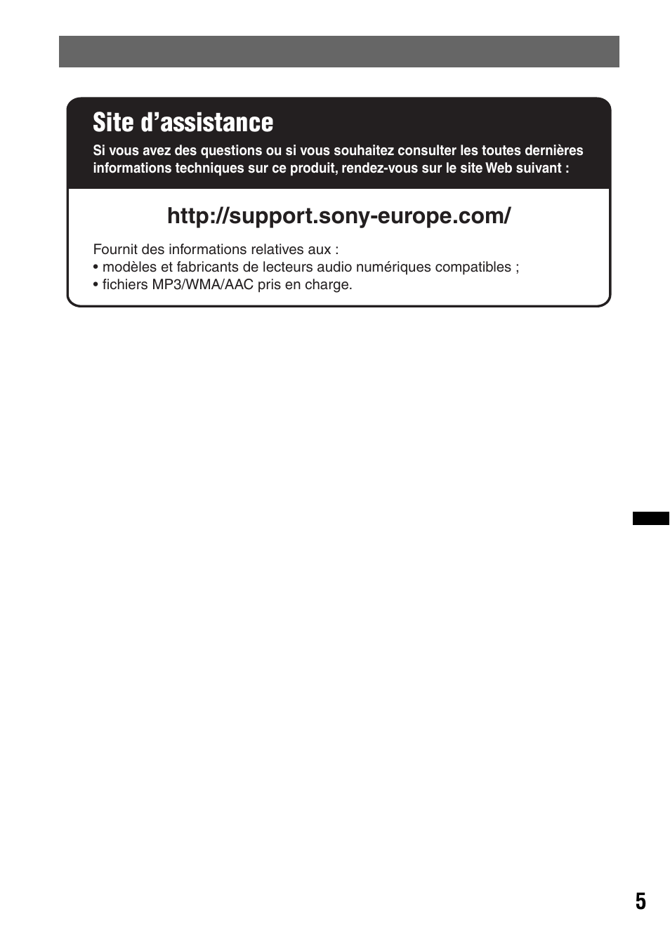 Site d’assistance | Sony CDX-GT640UI User Manual | Page 59 / 140