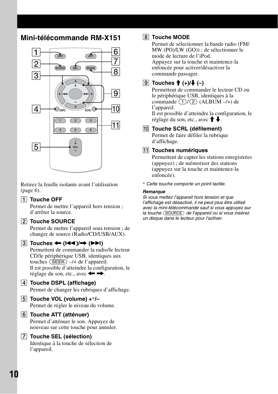 Mini-télécommande rm-x151 | Sony CDX-GT640UI User Manual | Page 64 / 140