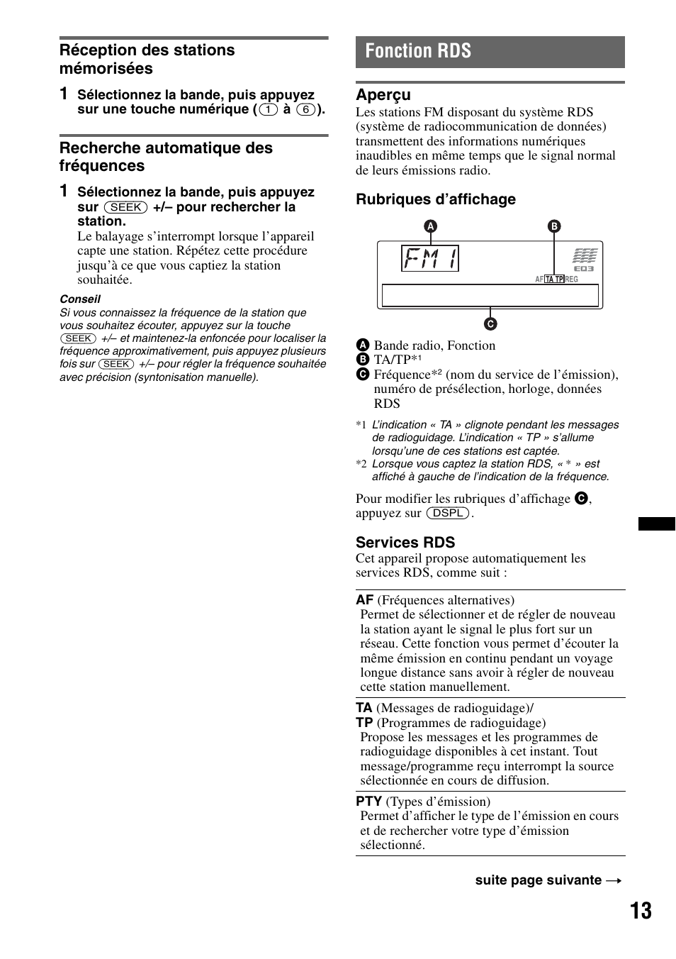 Réception des stations mémorisées, Recherche automatique des fréquences, Fonction rds | Aperçu | Sony CDX-GT640UI User Manual | Page 67 / 140