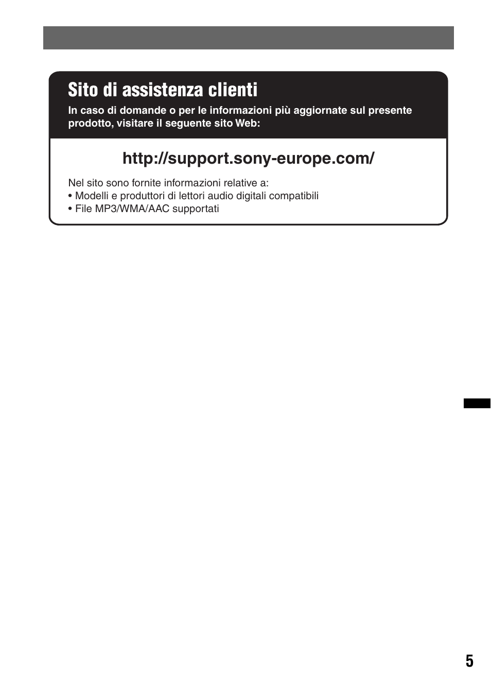 Sito di assistenza clienti | Sony CDX-GT640UI User Manual | Page 87 / 140