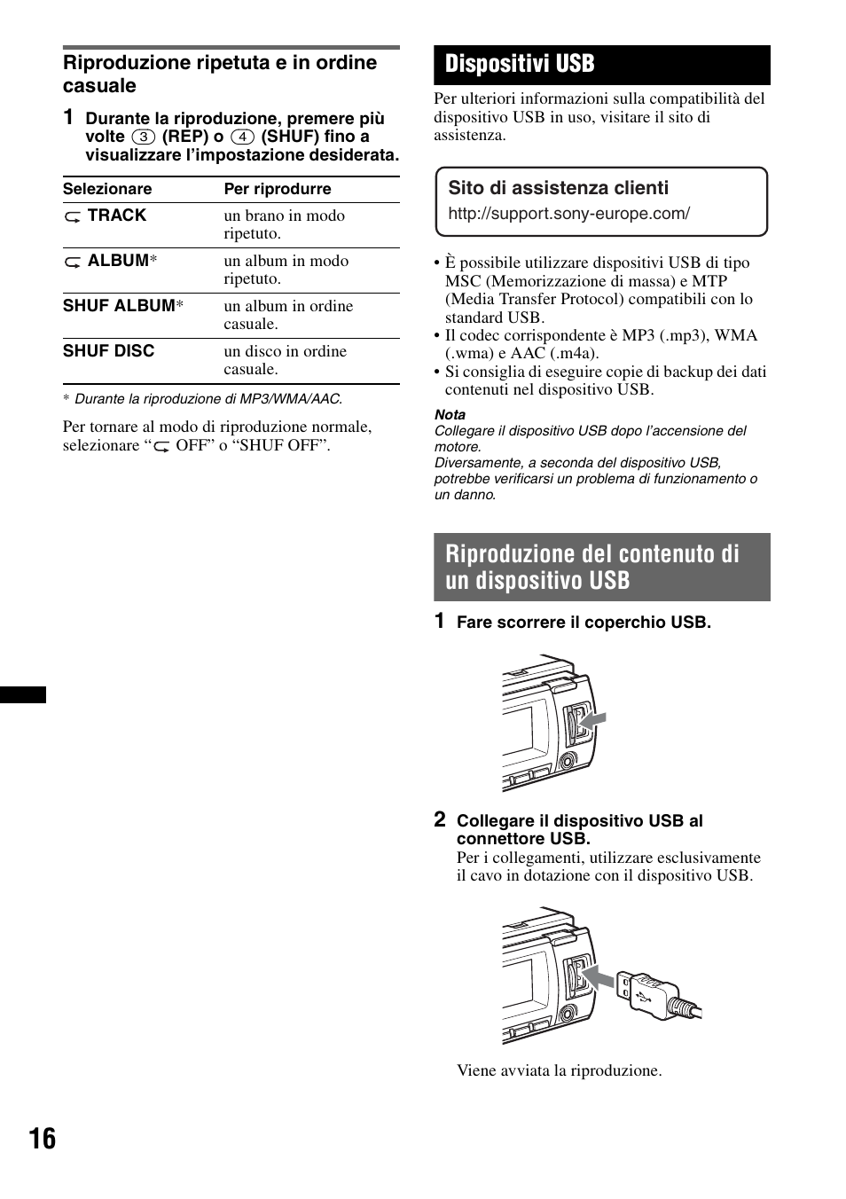 Riproduzione ripetuta e in ordine casuale, Dispositivi usb, Riproduzione del contenuto di un dispositivo usb | Sony CDX-GT640UI User Manual | Page 98 / 140