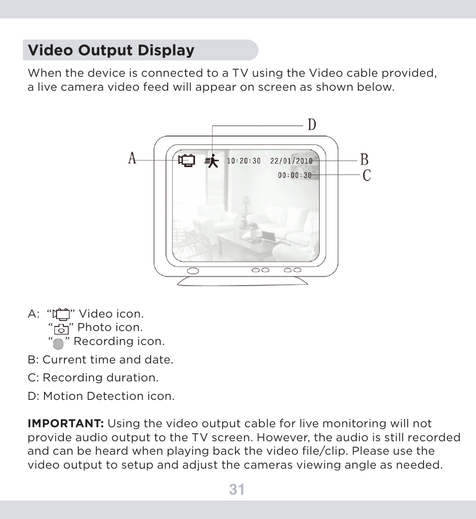 Video output display | SecurityMan SmartCamDVR - User manual User Manual | Page 35 / 42