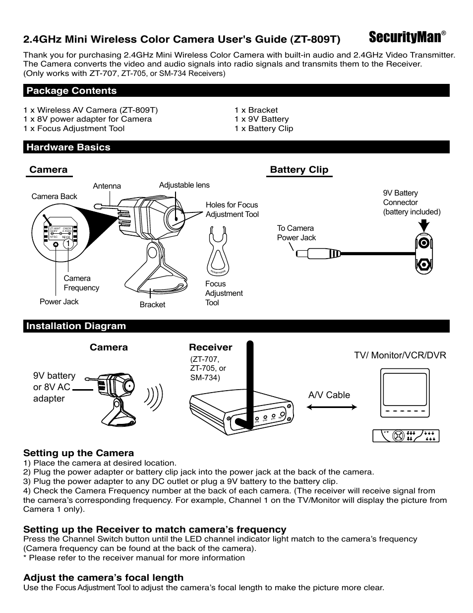 SecurityMan ZT-809T User Manual | 2 pages