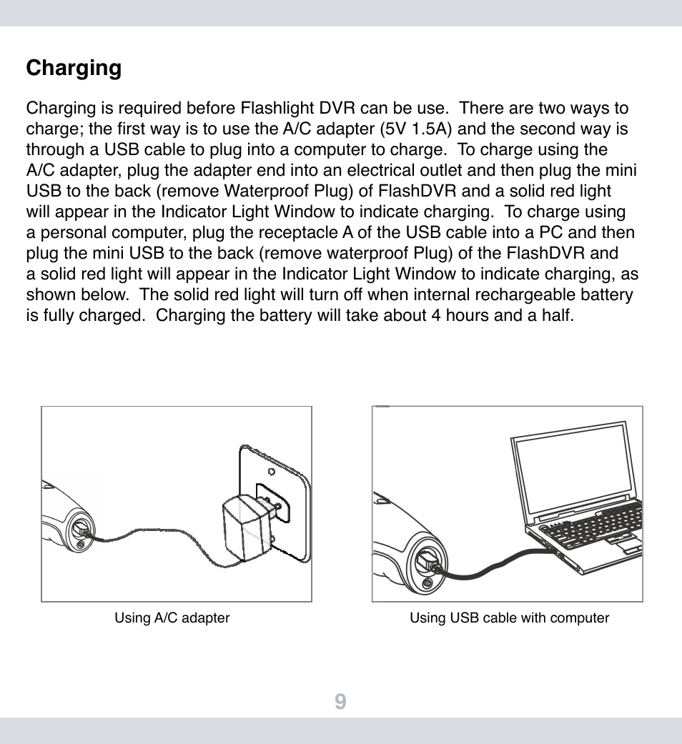 9charging | SecurityMan FlashDVR User Manual | Page 10 / 27