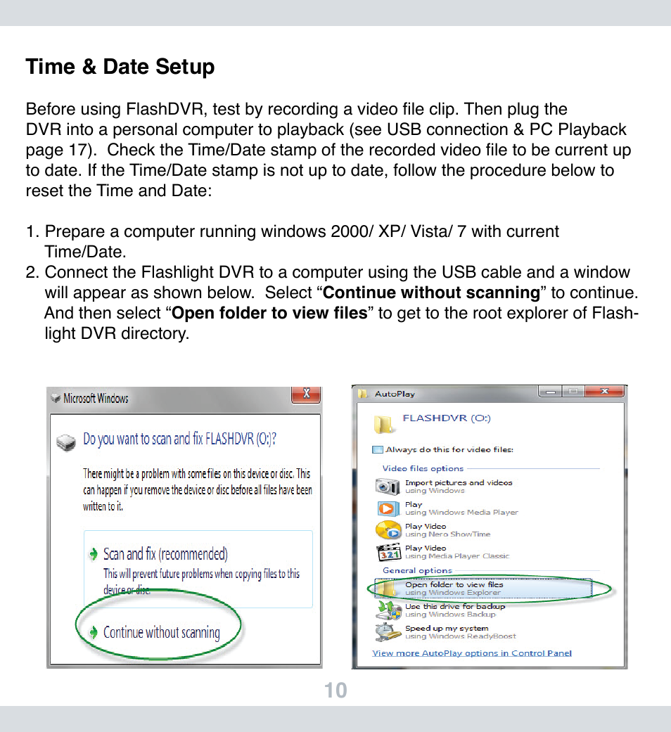 10 time & date setup | SecurityMan FlashDVR User Manual | Page 11 / 27