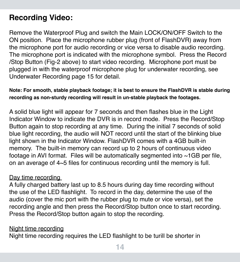 14 recording video | SecurityMan FlashDVR User Manual | Page 15 / 27