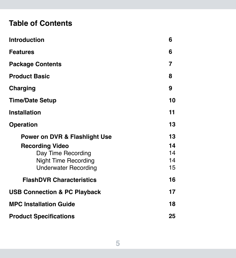 5table of contents | SecurityMan FlashDVR User Manual | Page 6 / 27