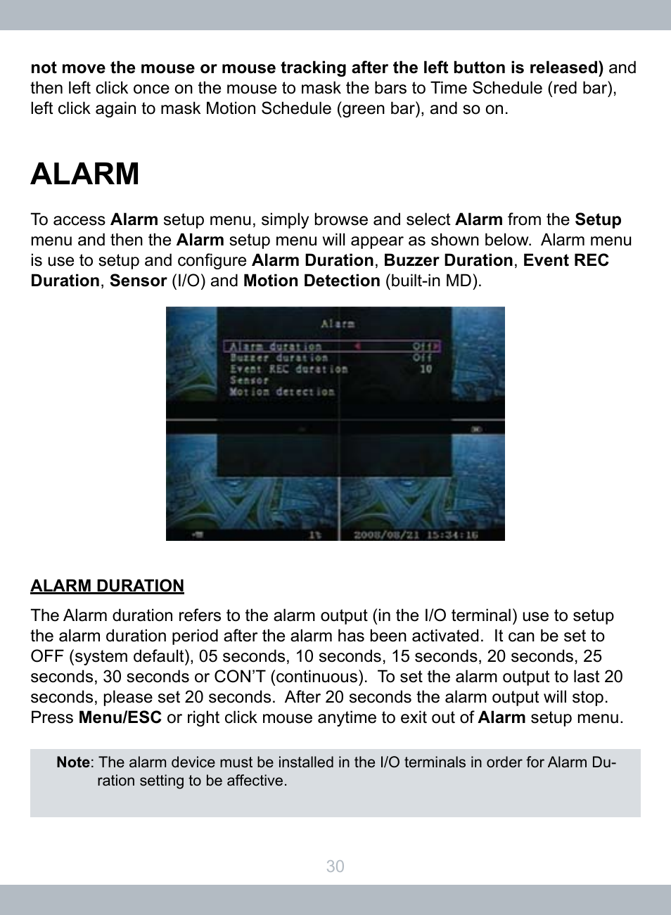 Alarm | SecurityMan LCDDVR4 User Manual | Page 36 / 78