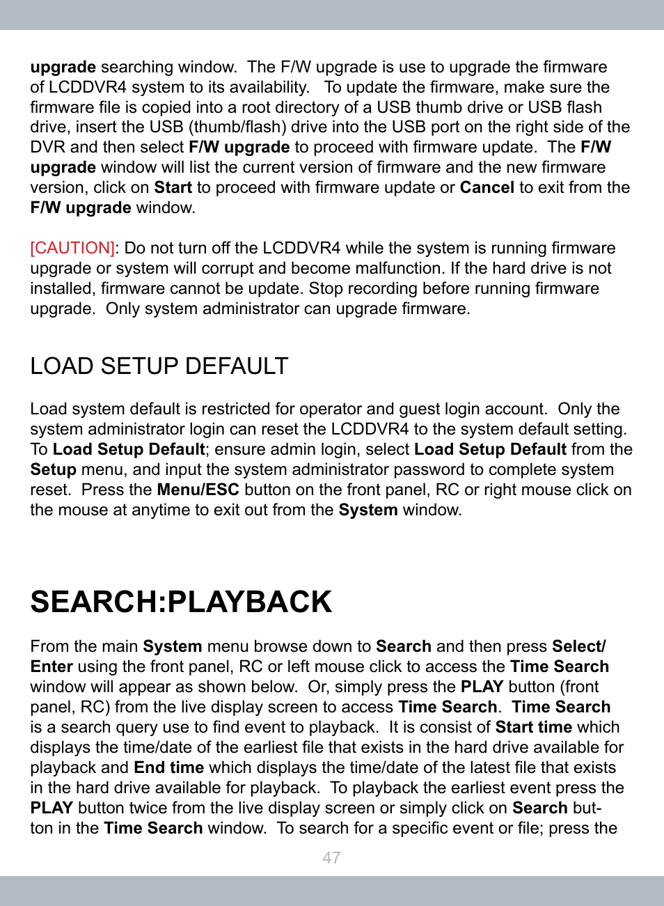 Search:playback, Load setup default | SecurityMan LCDDVR4 User Manual | Page 53 / 78