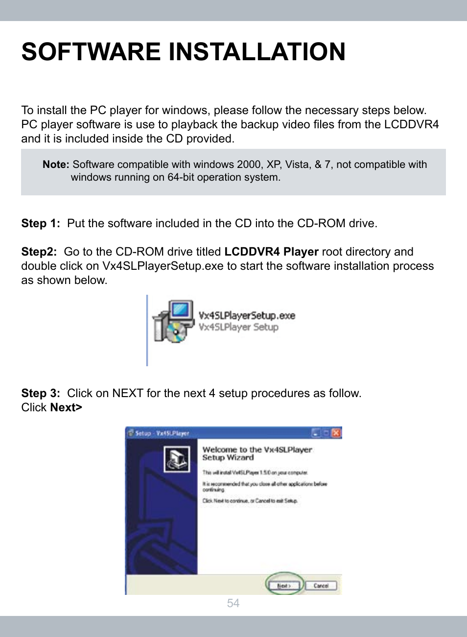 Software installation | SecurityMan LCDDVR4 User Manual | Page 60 / 78