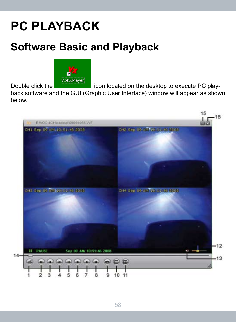 Pc playback, Software basic and playback | SecurityMan LCDDVR4 User Manual | Page 64 / 78