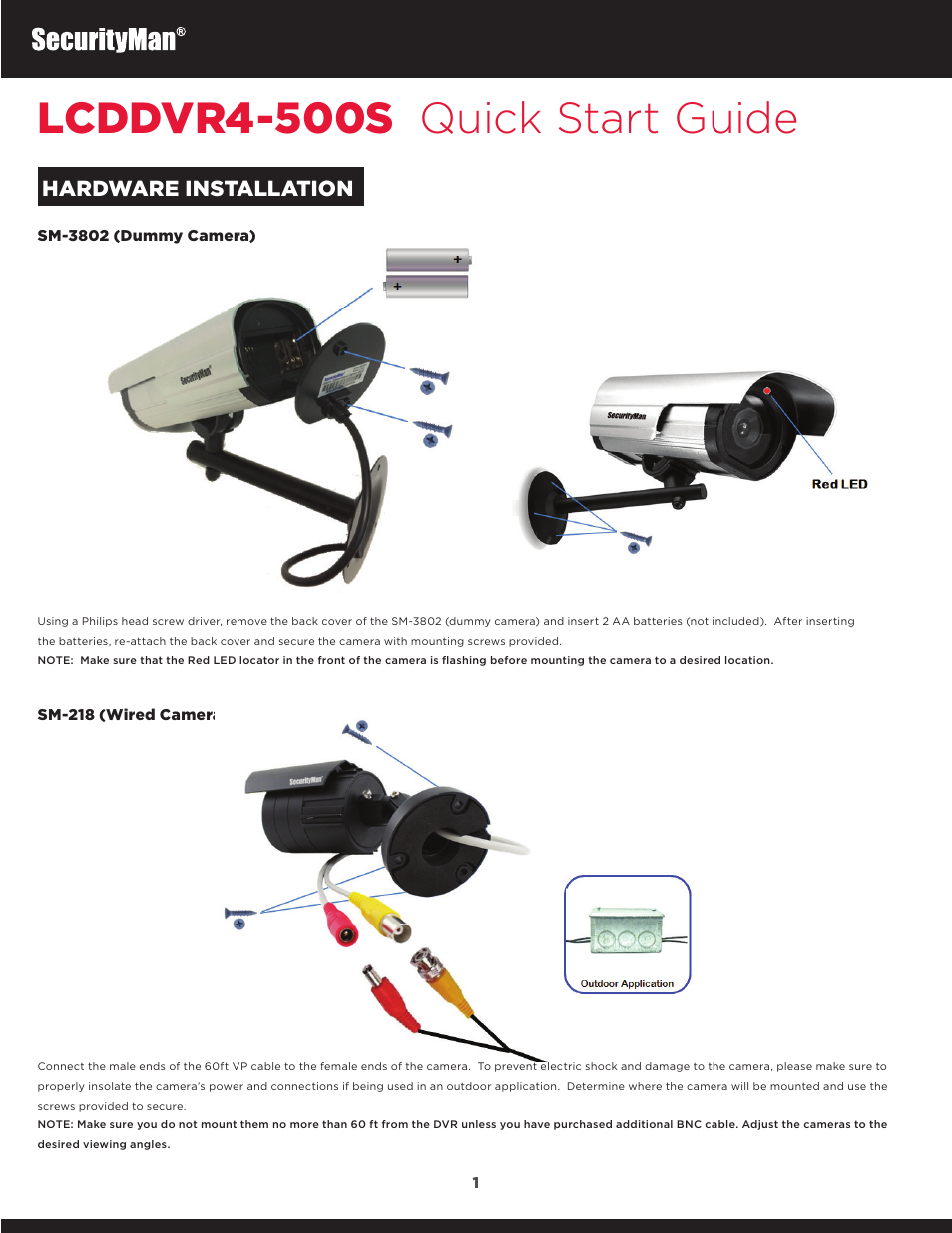 SecurityMan LCDDVR4-500S User Manual | 2 pages