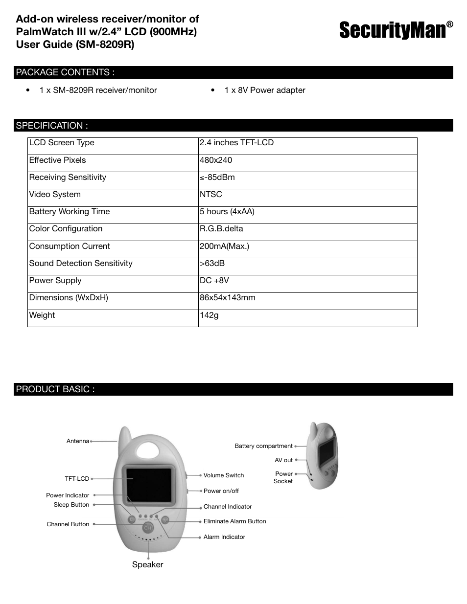SecurityMan SM-8029R User Manual | 2 pages