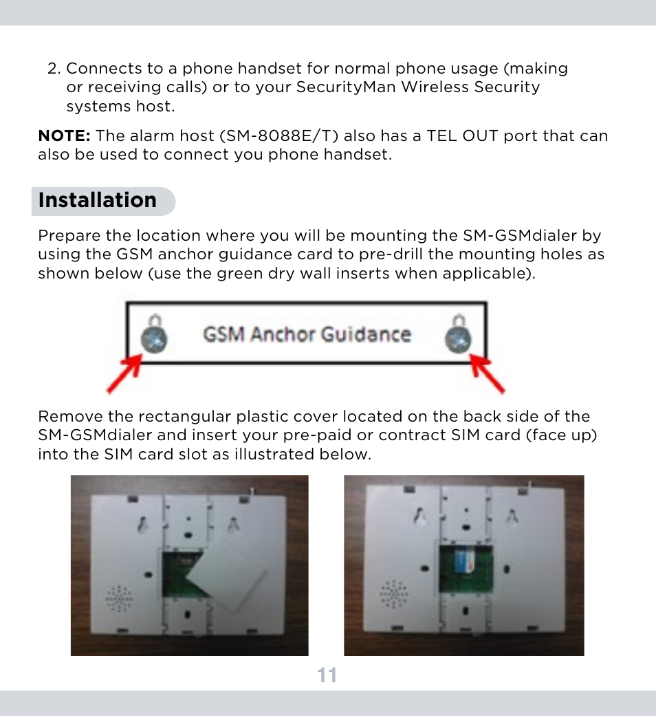 11 installation | SecurityMan SM-GSMDialer User Manual | Page 12 / 17