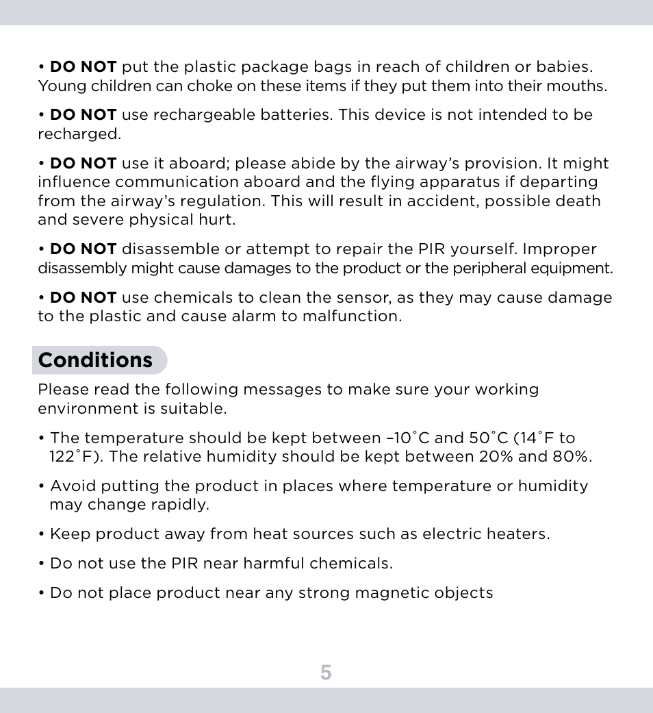 Conditions | SecurityMan SolarPIR User Manual | Page 6 / 15