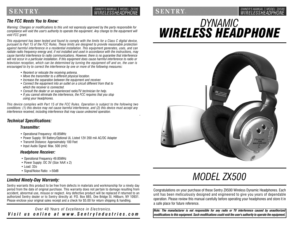 Sentry Industries ZX500 User Manual | 3 pages