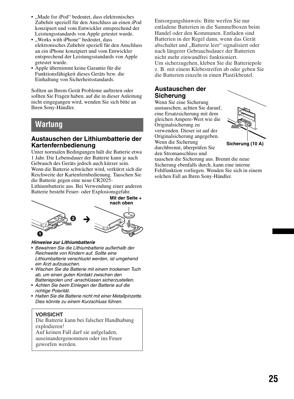 Wartung | Sony CDX-HR910UI User Manual | Page 107 / 168