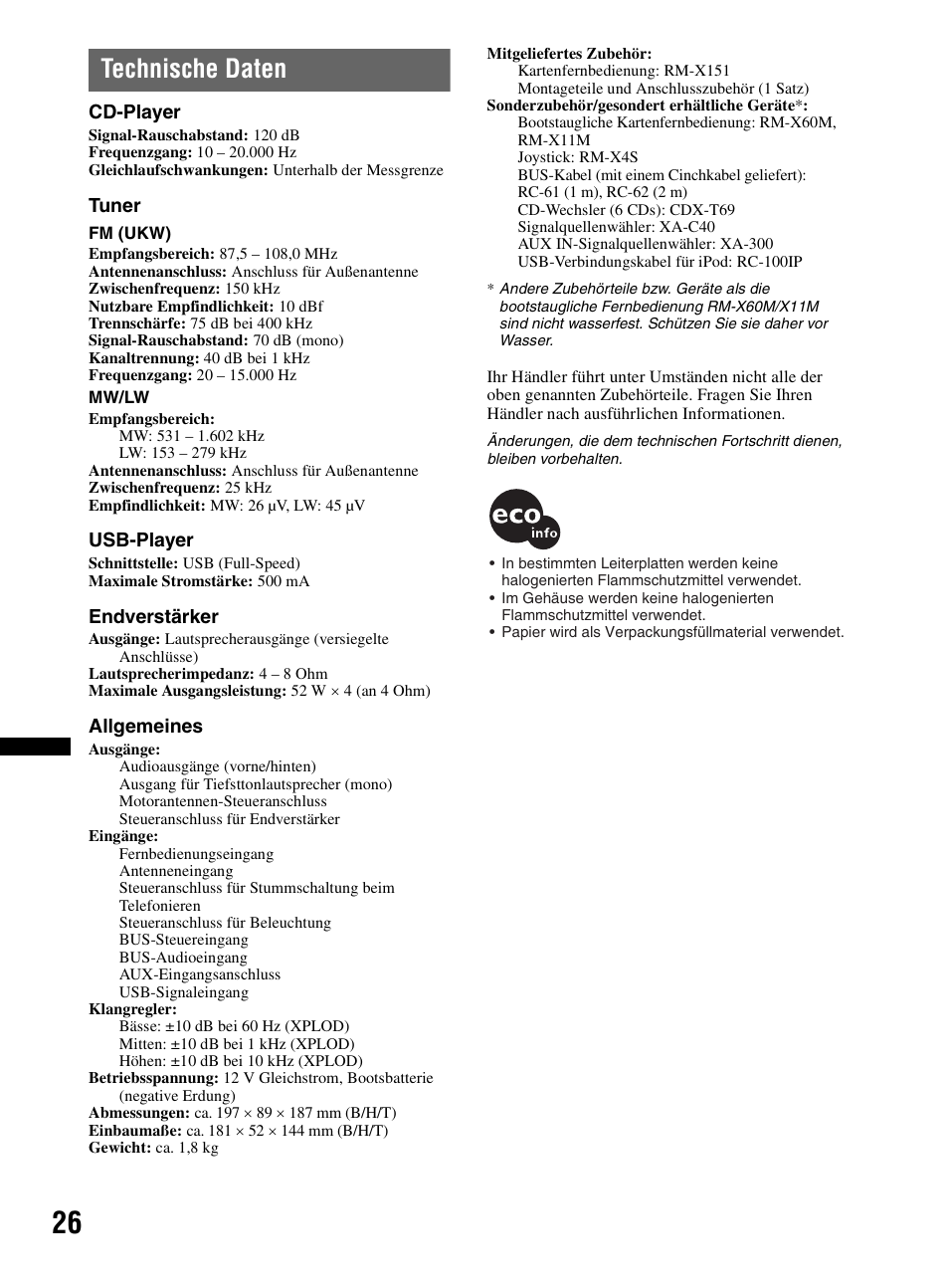 Technische daten | Sony CDX-HR910UI User Manual | Page 108 / 168