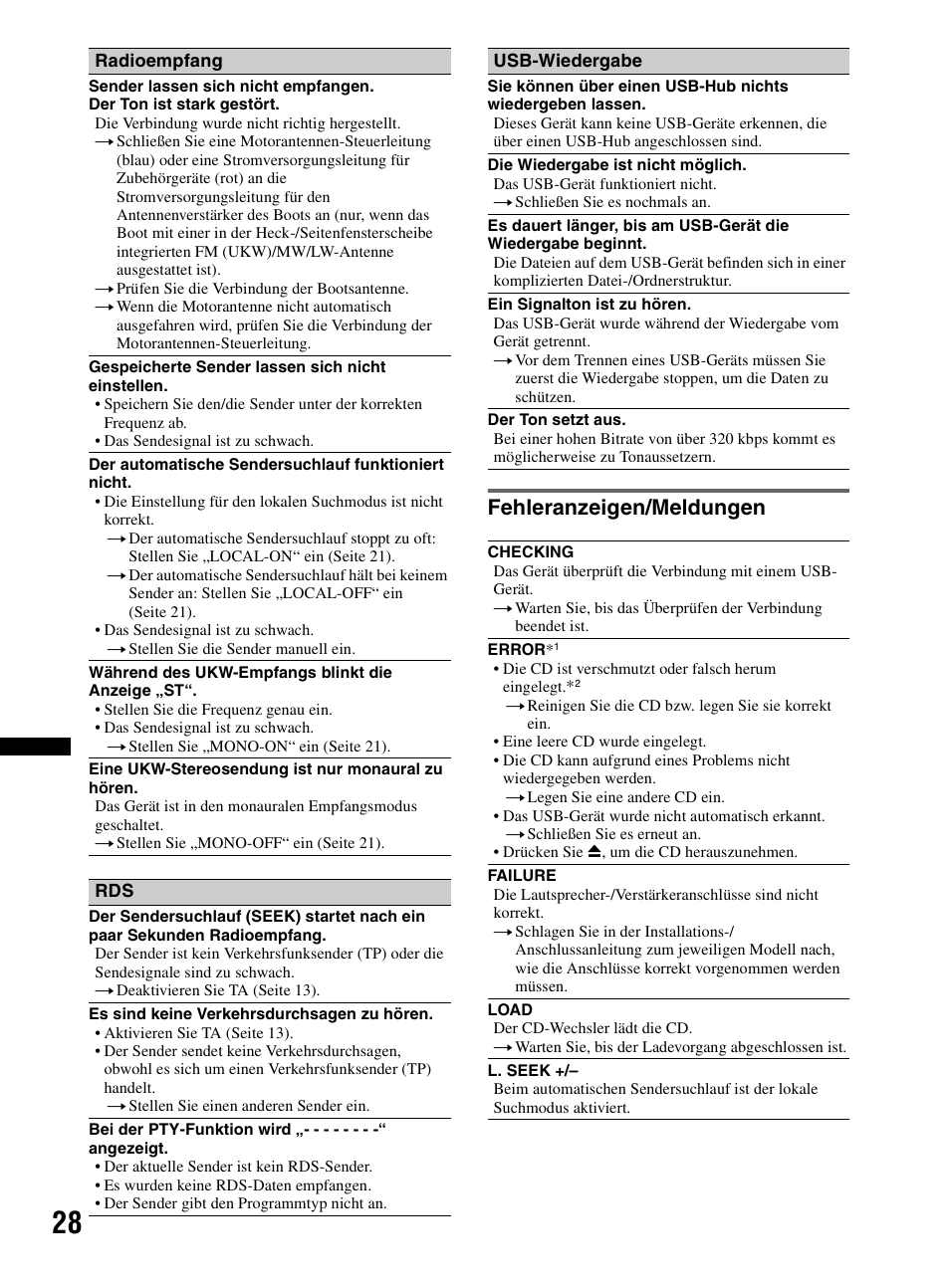 Fehleranzeigen/meldungen | Sony CDX-HR910UI User Manual | Page 110 / 168