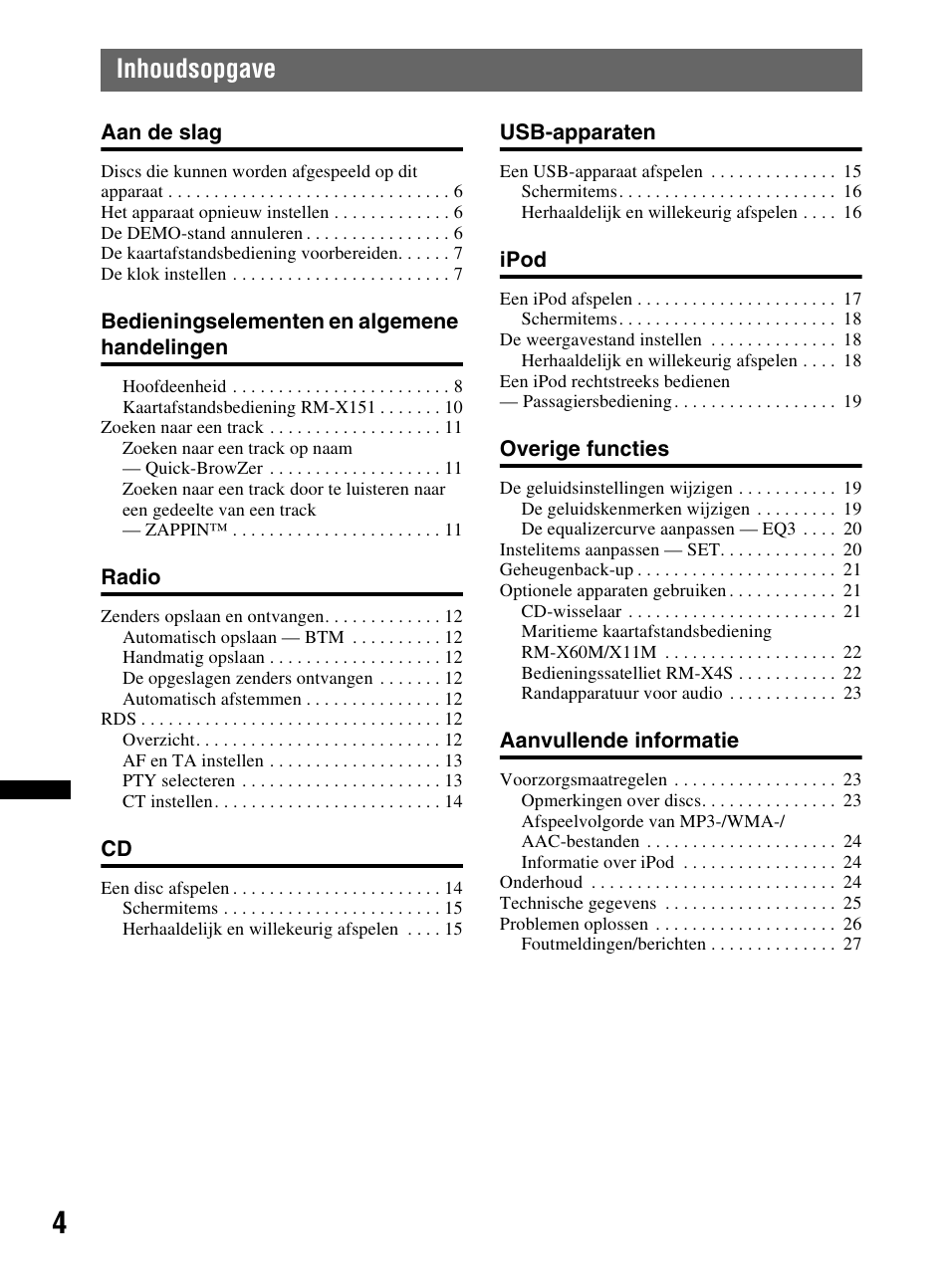 Inhoudsopgave | Sony CDX-HR910UI User Manual | Page 114 / 168