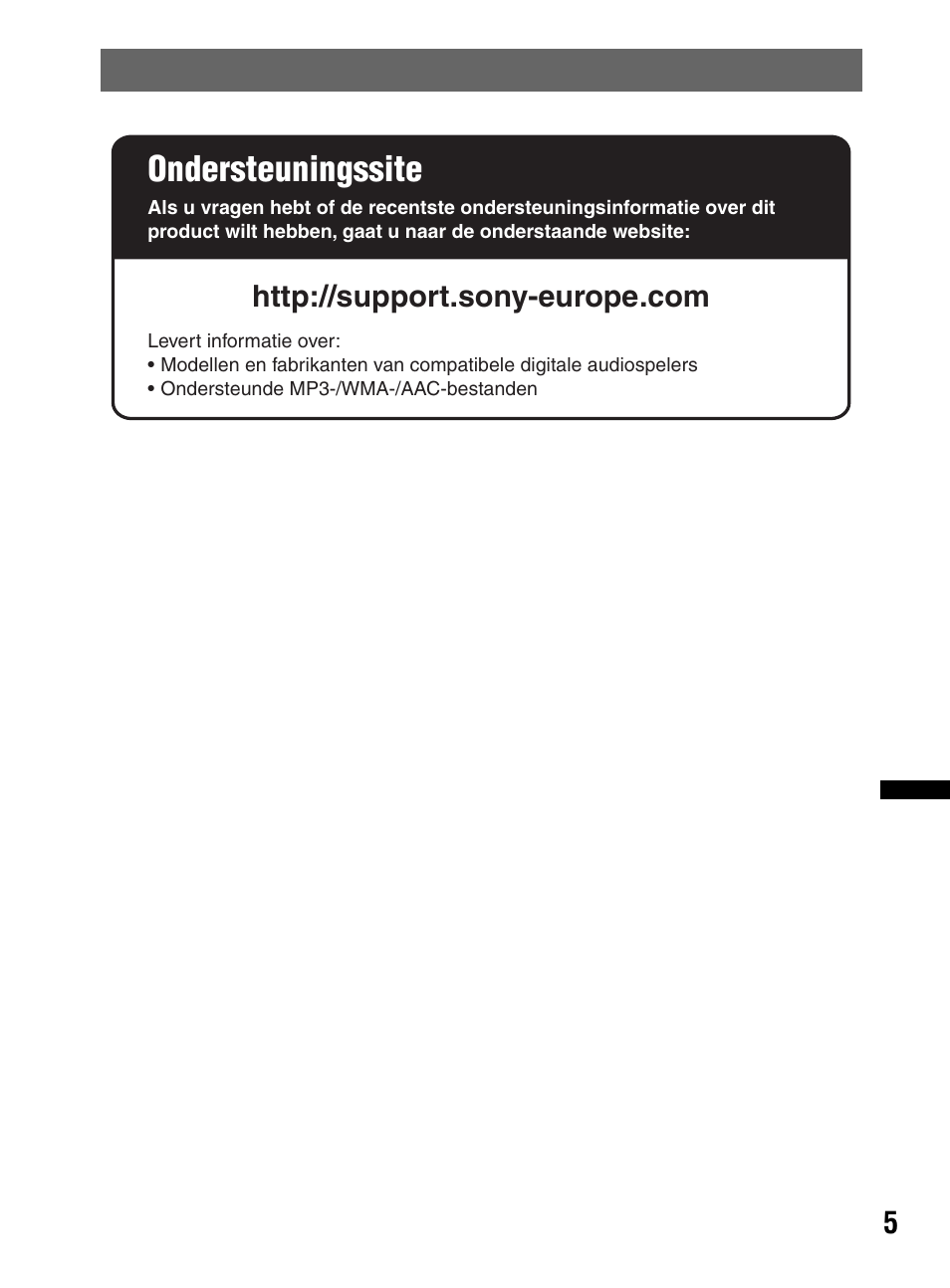 Ondersteuningssite | Sony CDX-HR910UI User Manual | Page 115 / 168