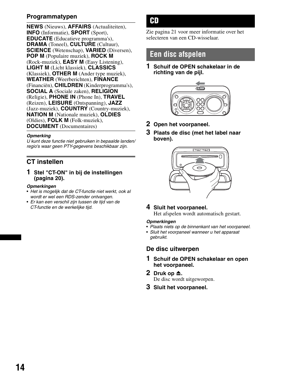 Ct instellen, Een disc afspelen | Sony CDX-HR910UI User Manual | Page 124 / 168