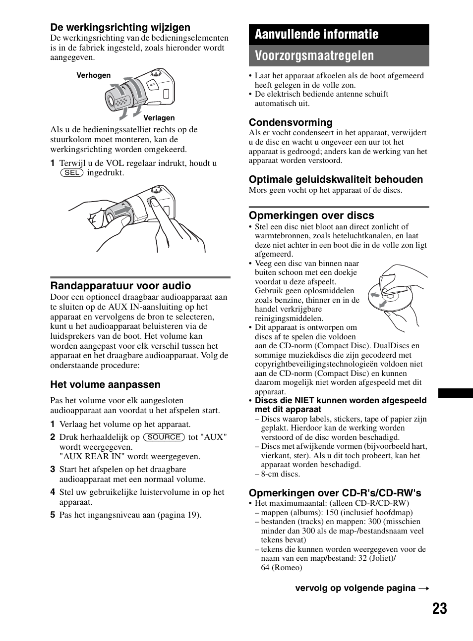 Randapparatuur voor audio, Aanvullende informatie, Voorzorgsmaatregelen | Opmerkingen over discs, Aanvullende informatie voorzorgsmaatregelen | Sony CDX-HR910UI User Manual | Page 133 / 168