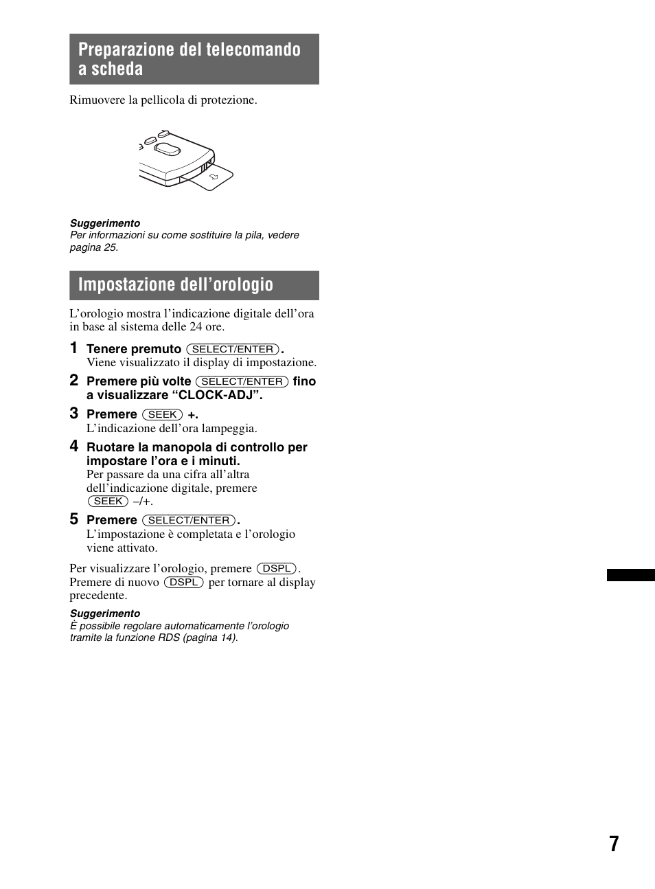 Preparazione del telecomando a scheda, Impostazione dell’orologio | Sony CDX-HR910UI User Manual | Page 145 / 168