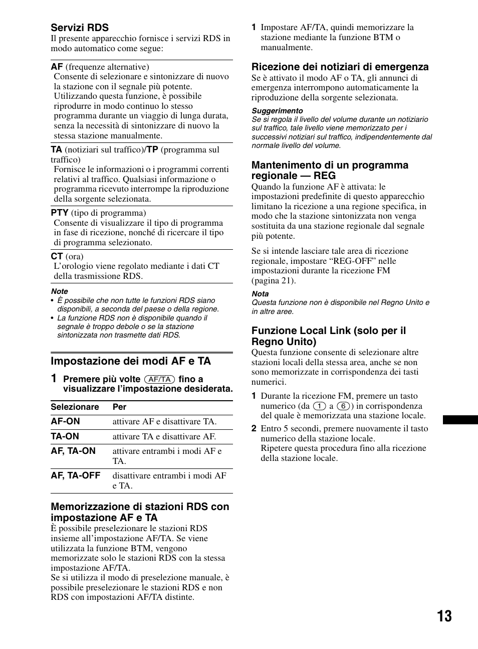 Impostazione dei modi af e ta | Sony CDX-HR910UI User Manual | Page 151 / 168