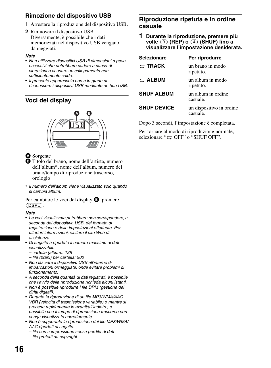 Voci del display, Riproduzione ripetuta e in ordine casuale | Sony CDX-HR910UI User Manual | Page 154 / 168