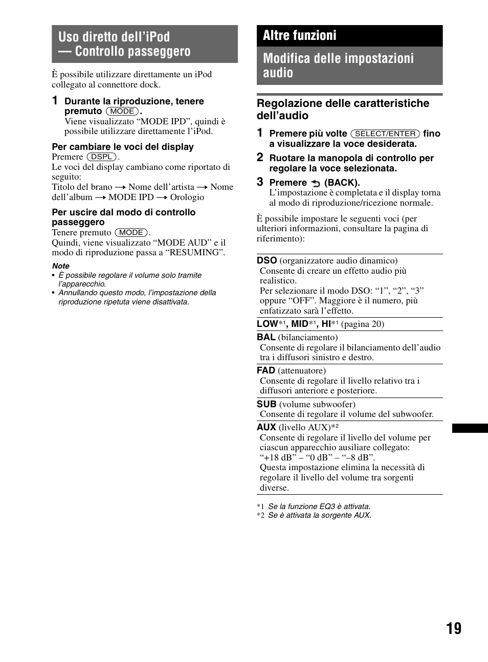 Uso diretto dell’ipod - controllo passeggero, Altre funzioni, Modifica delle impostazioni audio | Regolazione delle caratteristiche dell’audio, Uso diretto dell’ipod — controllo passeggero, Altre funzioni modifica delle impostazioni audio | Sony CDX-HR910UI User Manual | Page 157 / 168